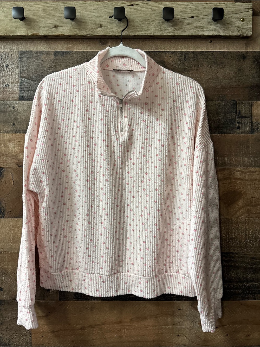 Women's Long Sleeve Quarter-Zip Pullover Tee - Pink Floral